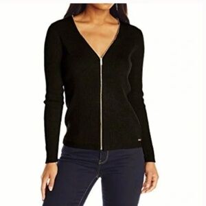 CALVIN KLEIN Black Ribbed Full Zip Cardigan Size Medium